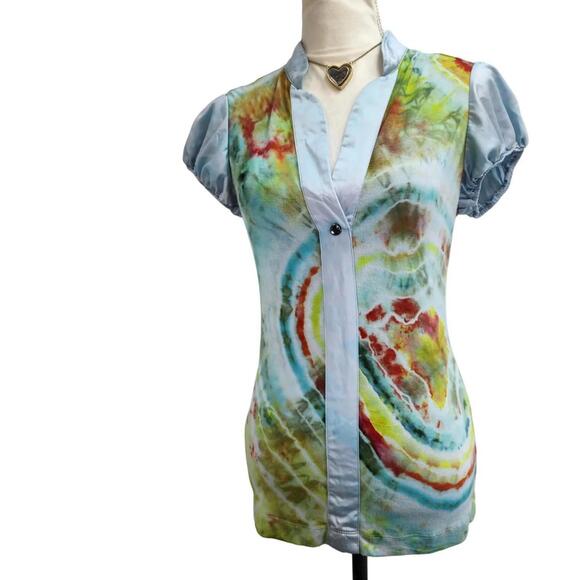 BCBGeneration Tops - BCBGeneration. Upcycled, Multi-Color Tie-Dyed Short-Sleeve Top. Size: Large